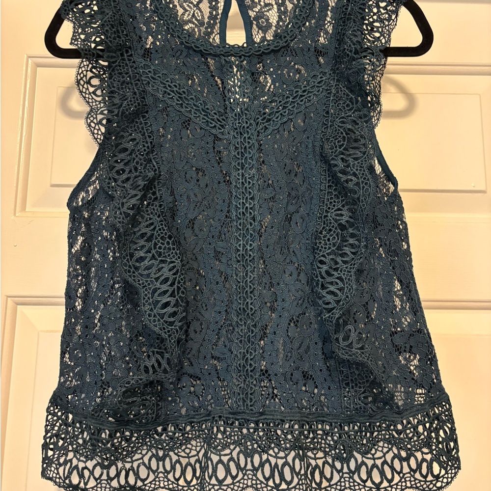 Elegant Lace Sleeveless Top - Teal